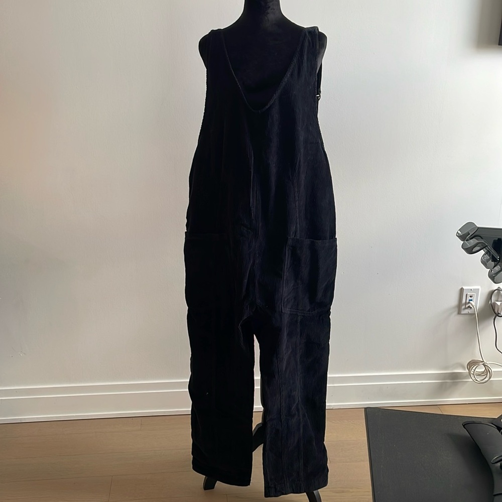 Free People Black Corduroy Overalls